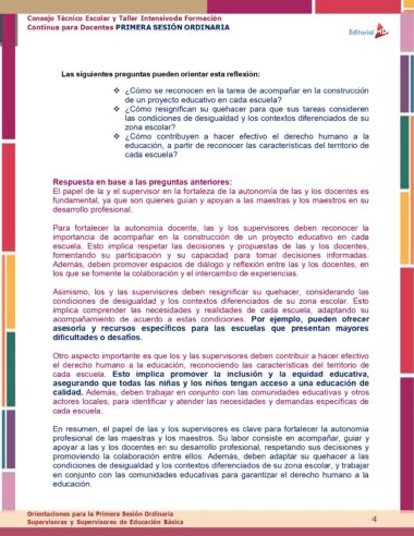 Una imagen de un documento en español titulado "Consejo Técnico Escolar y Taller Intensivo de Formación Continua para Docentes PRIMERA SESIÓN ORDINARIA" en la parte superior, seguido de un texto que aborda la reflexión sobre los roles de los docentes y las respuestas a preguntas predefinidas, como se describe en los Productos. Contestados Guía CTE Septiembre 2023 (Supervisores).