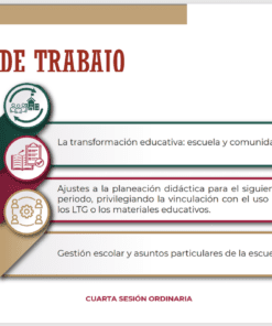 Imagen que muestra una agenda en español para una reunión. Incluye tres temas: 
