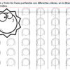 El cuadernillo PREESCOLAR 1 CUADERNILLO DE TRABAJO 2026 para preescolar tiene un sol caricaturesco en la esquina y columnas de círculos punteados. Incluye instrucciones en español para trazar líneas de colores según la dirección indicada.