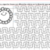 Hoja de ejercicios de trazado de PREESCOLAR 1 CUADERNILLO DE TRABAJO 2026 en español, con un sol sonriente a la izquierda y siete líneas horizontales en zigzag para trazar, cada una de las cuales empieza con un círculo rosa y termina con un óvalo azul.