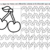 Ficha de PREESCOLAR 1 CUADERNILLO DE TRABAJO 2026 para preescolar, con dos cerezas y líneas de trazo onduladas. Las instrucciones en español piden colorear y trazar las líneas en diferentes colores según se indica.