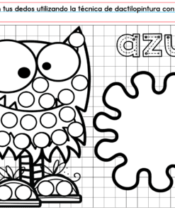 La hoja de trabajo para colorear PREESCOLAR 1 CUADERNILLO DE TRABAJO 2026 presenta un búho de dibujos animados con círculos para pintar con los dedos, la palabra 