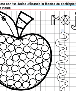 Ideal para preescolar, PREESCOLAR 1 CUADERNILLO DE TRABAJO 2026 incluye una hoja con una manzana, círculos para pintar con los dedos, líneas onduladas y la palabra 