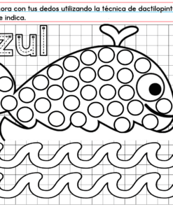 PREESCOLAR 1 CUADERNILLO DE TRABAJO 2026: Hoja de trabajo en blanco y negro con una ballena sobre el agua y círculos para pintar con los dedos. 