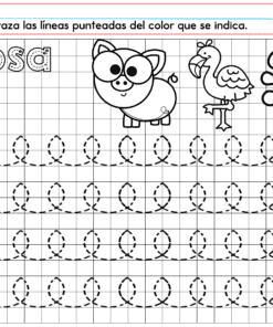 PREESCOLAR 1 CUADERNILLO DE TRABAJO 2026: actividades en español para trazar y colorear con rosa, incluye cerdito, flamenco, mancha de pintura, la palabra 