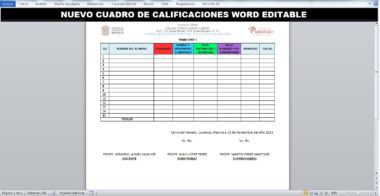Cuadro de Calificaciones en Word