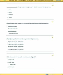 Formulario de encuesta para el programa de capacitación digital denominado “MX Gestión para directores y directores de instituciones” de Fundación Telefónica. Contiene preguntas de opción múltiple sobre dimensiones de gestión, tipologías de planificación y secuencia de elaboración de instrumentos.