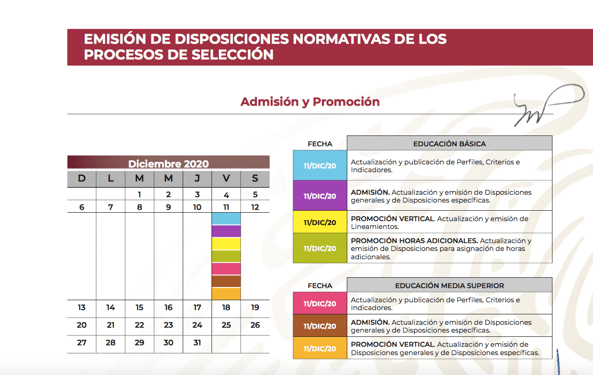 Calendario Admisión y promoción (SEP)