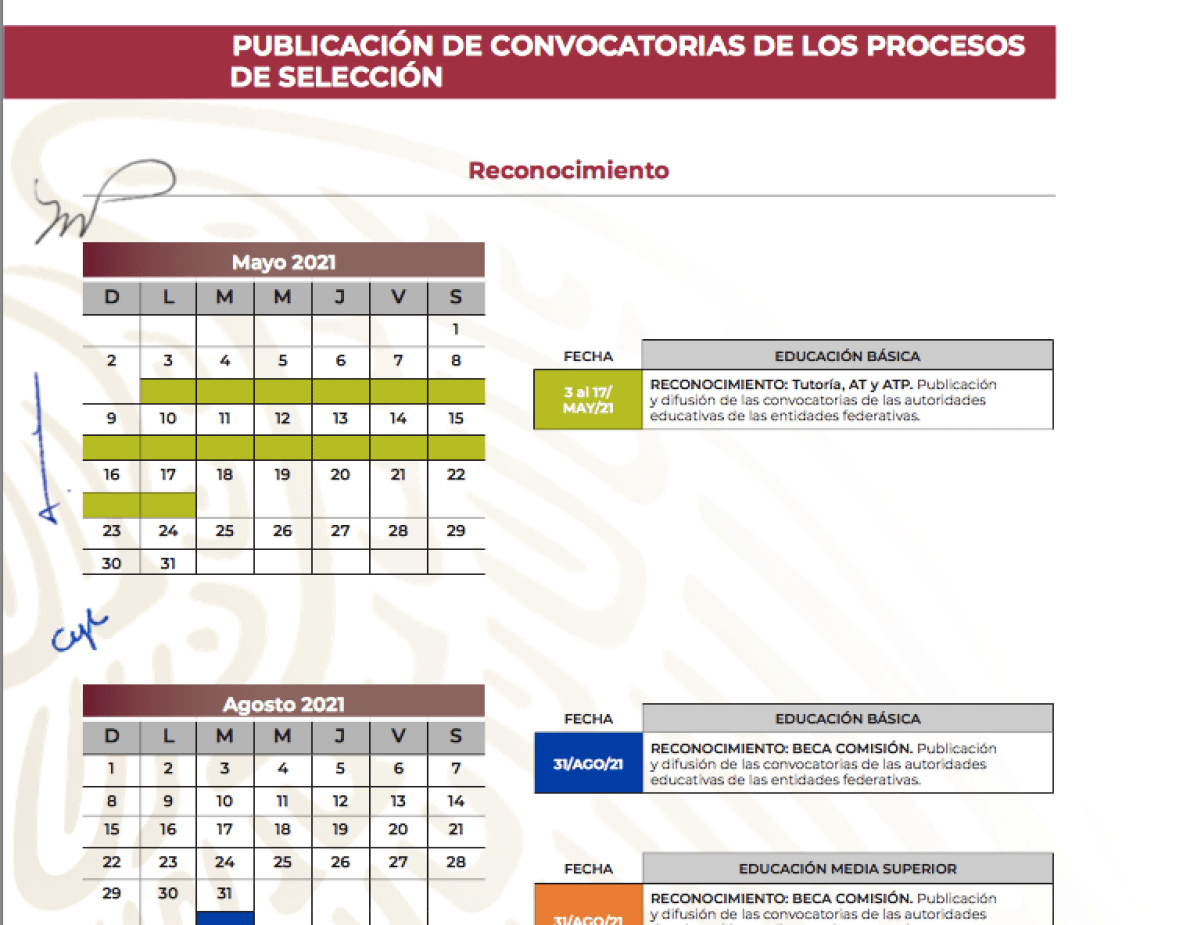 Calendario Reconocimiento (SEP)