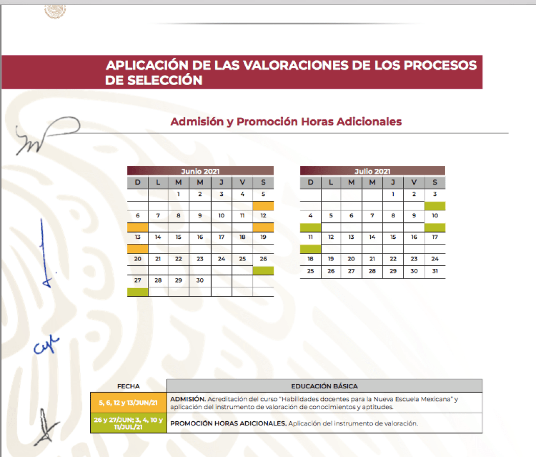 Calendario Admisión y promoción horas adicionales (SEP)