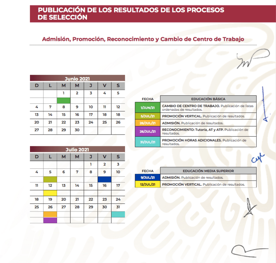 Calendario Admisión, promoción, reconocimiento y cambio de centro de trabajo (SEP)