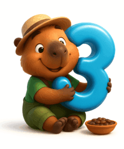 Capibara abrazando el numero 3