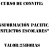 La imagen del texto dice: "RESPUESTAS DEL CURSO 'TRANSFORMACIÓN PACIFICA DE CONFLICTOS ESCOLARES' VALOR: 25 HORAS." El texto está en letras mayúsculas, negras y en negrita, con parte del texto entre comillas.