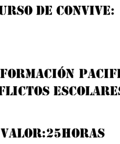 La imagen del texto dice: "RESPUESTAS DEL CURSO 'TRANSFORMACIÓN PACIFICA DE CONFLICTOS ESCOLARES' VALOR: 25 HORAS." El texto está en letras mayúsculas, negras y en negrita, con parte del texto entre comillas.