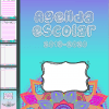 Imagen promocional de la Agenda Escolar Mandalas 19-20 con un colorido diseño de mandala, texto en español y diseños de páginas internas de muestra.
