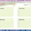 Una captura de pantalla de una agenda semanal en español en una pantalla de escritorio. La Agenda Mensual para imprimir muestra los días de la semana (lunes, martes, viernes y sábado), cada uno con viñetas para las tareas. La pantalla del escritorio muestra varios iconos de aplicaciones en la parte inferior, listos para imprimir si es necesario.