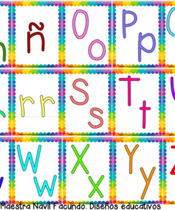 Esta imagen presenta letras coloridas y estilizadas del abecedario español en mayúsculas y minúsculas, incluido el clásico 
