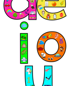 Tarjetas de vocales ilustradas a color