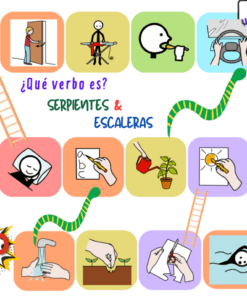 Tablero para jugar serpientes y escaleras con verbos