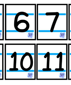 Ocho números negros que van del 5 al 12 se presentan en tarjetas rectangulares rayadas individuales, similar a una versión elegante del calendario del cuaderno Fecha Flip edición, con un pequeño logotipo en la esquina inferior derecha de cada tarjeta.