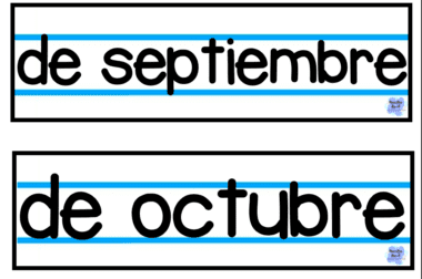 Texto con frases en español "de septiembre" y "de octubre" sobre fondos rayados similares a un cuaderno. Cada frase está encerrada en marcos rectangulares adornados con un logotipo pequeño e indistinto, lo que aporta un toque artístico al cuaderno Fecha Flip edición.