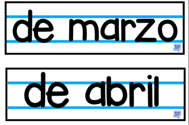 La edición Fecha Flip del cuaderno presenta dos secciones rectangulares blancas delineadas en negro, que se asemejan a las páginas del cuaderno. La sección superior muestra "de marzo" y la inferior "de abril" en letras negras en negrita sobre fondos de líneas azules. Cada sección está decorada con pequeñas y vibrantes pegatinas que evocan una sensación de creatividad inherente al diseño de Fecha Flip.