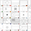 Dibujos de contornos de 30 banderas de países diferentes, incluidos México, Canadá, Colombia, Alemania, Francia, Brasil, España, Perú, Japón, Chile, Italia, India, Sudáfrica, Argentina, Suecia, Uruguay, Australia, Estados Unidos, Reino Unido, Grecia y otros.