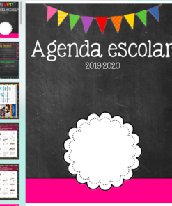 Colorida portada de Agenda escolar CHALKBOARD 19-20 con el título 
