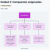 Un diagrama de flujo titulado "Química - Compuestos Oxigenados y otros" en Química describe tres métodos para nombrar óxidos: a) nomenclatura sistemática, b) nomenclatura de stock yc) nomenclatura tradicional. Cada método tiene reglas específicas para nombrar, caracterizadas en cuadros de color rosa.