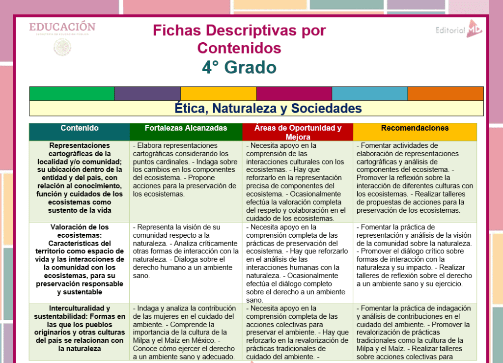 Fichas Descriptivas de Primaria | Formatos por Grado NEM
