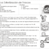 Instrucciones para esterilizar frascos en español. Incluye ingredientes, utensilios y procedimiento paso a paso con ilustraciones de una olla, frascos para cocinar al vapor, una toalla y unas pinzas.
