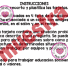 Instrucciones en español para una actividad educativa con tarjetas, en las que se explica cómo imprimir, recortar y utilizar tarjetas con diferentes situaciones sociales para debatir en grupos, con el objetivo de desarrollar valores emocionales y sociales.