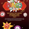 Cartel de bingo con dados y una estrella. El texto dice: "Bingo Inclusivo y del Diseño Universal para el Aprendizaje (DUA)" y anima a aprender sobre la educación inclusiva y el DUA a través de un juego de bingo.