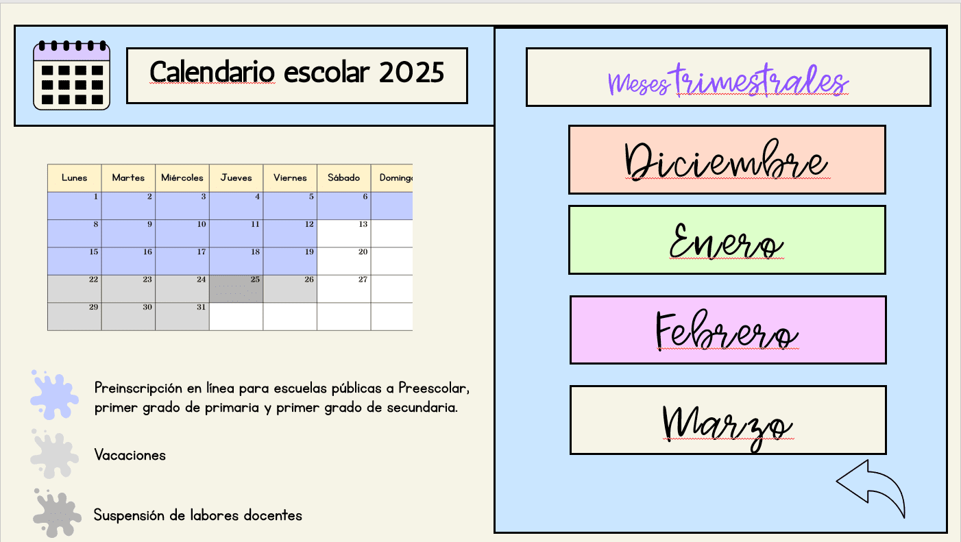 Organizador trimestral en PowerPoint 2 Calendario que proporciona la SEP