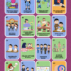 LOTERIA DEL DUA 3 Tabla de la Lotería del DUA con ilustraciones coloridas que representan conceptos clave del Diseño Universal para el Aprendizaje, como participación, diversidad, colaboración, representación múltiple y expresión del aprendizaje, organizados en una cuadrícula.
