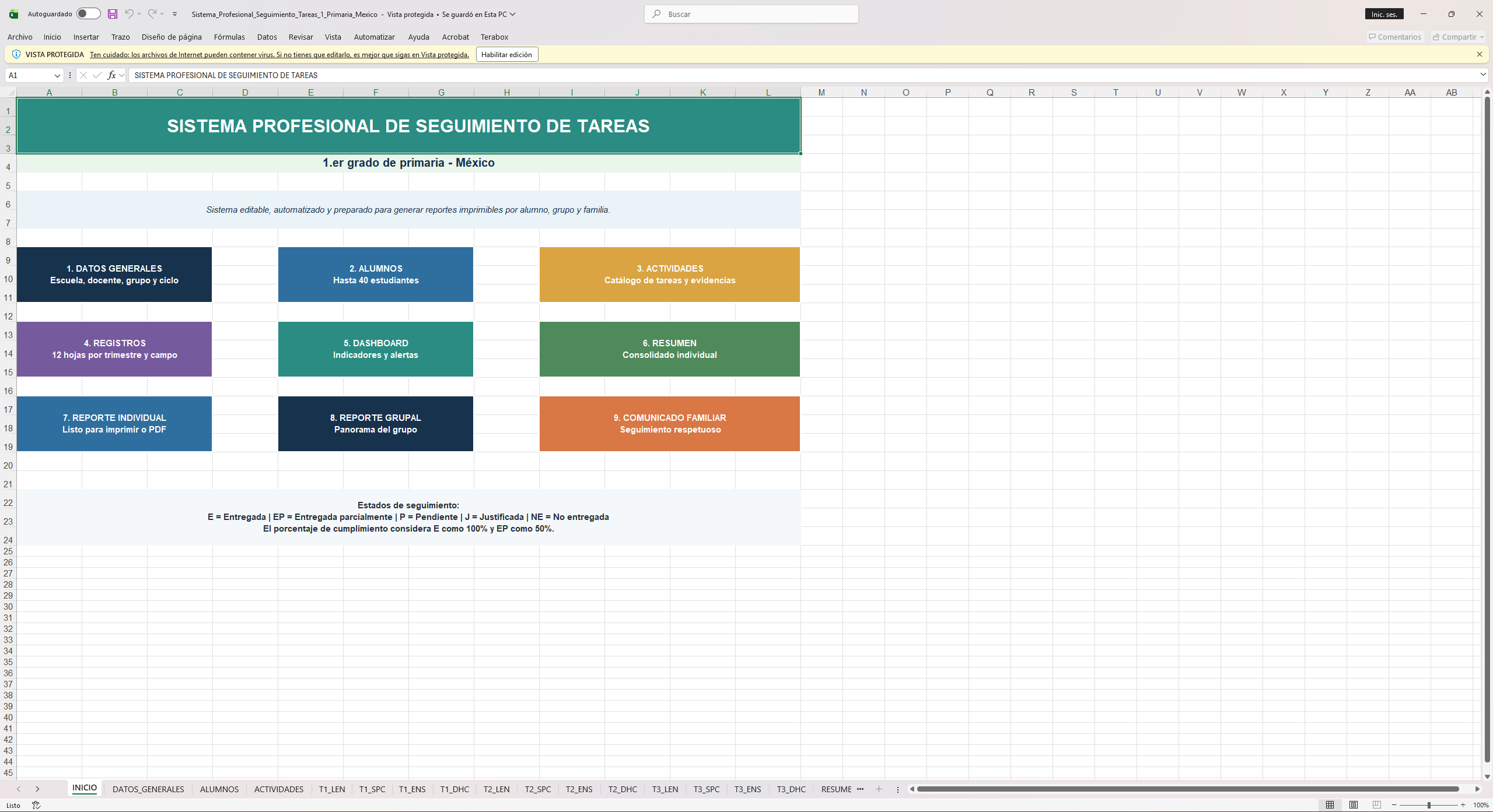 Sistema Profesional de Seguimiento de Tareas para 1.º de Primaria | Excel Automatizado NEM 2022 5 Sistema Profesional de Seguimiento de Tareas para 1.º de Primaria | Excel Automatizado NEM 2022 - Image 5