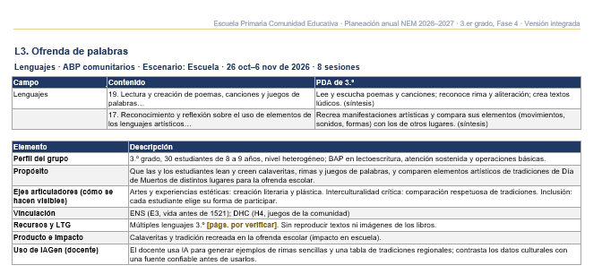 Planeación Anual NEM 3.er Grado de Primaria 2026-2027 | 48 Proyectos por Campo Formativo | Word Editable 5 Vista previa 5 de Planeación Anual NEM 3.er Grado de Primaria 2026-2027 | 48 Proyectos por Campo Formativo | Word Editable