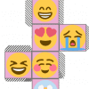 Imagen de un dado para dinámica de emociones con caras mostrando diferentes emociones: corazones en los ojos, llorando, sonrisa grande, sonriente y cara de sorpresa. Al lado, el texto pide describir una situación que se relaciona con el dado.
