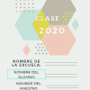 Plantilla gráfica de Anuario para el alumno que presenta formas geométricas abstractas y colores pastel con marcadores de posición para el año de clase, el nombre del estudiante y el nombre de la escuela. El texto lee "anuario 2020".