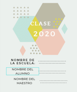 Plantilla gráfica de Anuario para el alumno que presenta formas geométricas abstractas y colores pastel con marcadores de posición para el año de clase, el nombre del estudiante y el nombre de la escuela. El texto lee "anuario 2020".