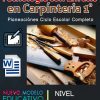Afiche promocional de un programa educativo enfocado en carpintería. El cartel presenta herramientas de carpintería como sierras, cinceles y un cepillo liso. Debajo dice "Planeaciones Carpintería e Industria de la Madera 1° Grado Secundaria" y "NUEVO MODELO EDUCATIVO" para secundaria, ideal para aspirantes a profesionales en la industria de la madera.