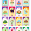 Lotería Oaxaca 5 Un colorido tablero de Lotería de Oaxaca presenta 16 tarjetas ilustradas con alimentos, bebidas, artesanías y lugares emblemáticos de Oaxaca, cada uno etiquetado con nombres como