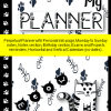 Una cubierta de agenda perpetua adornada con caprichosos Cuaderno de Tareas GATOS y diseños de huellas de patas, con secciones para Cuaderno de Tareas GATOS, planificación semanal, cumpleaños, exámenes y proyectos, con calendarios horizontales y verticales.