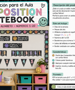 Decoración para el Aula en Español | Composition Notebook | Alfabeto, Números, Meses y Días de la Semana