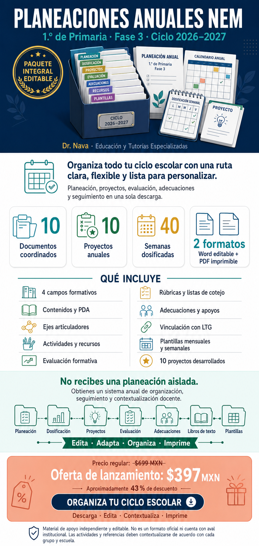 Planeaciones Anuales NEM 1.º de Primaria 2026–2027 | Paquete Integral con 10 Proyectos, Word Editable y PDF 1 Planeaciones Anuales NEM 1.º de Primaria 2026–2027 | Paquete Integral con 10 Proyectos, Word Editable y PDF