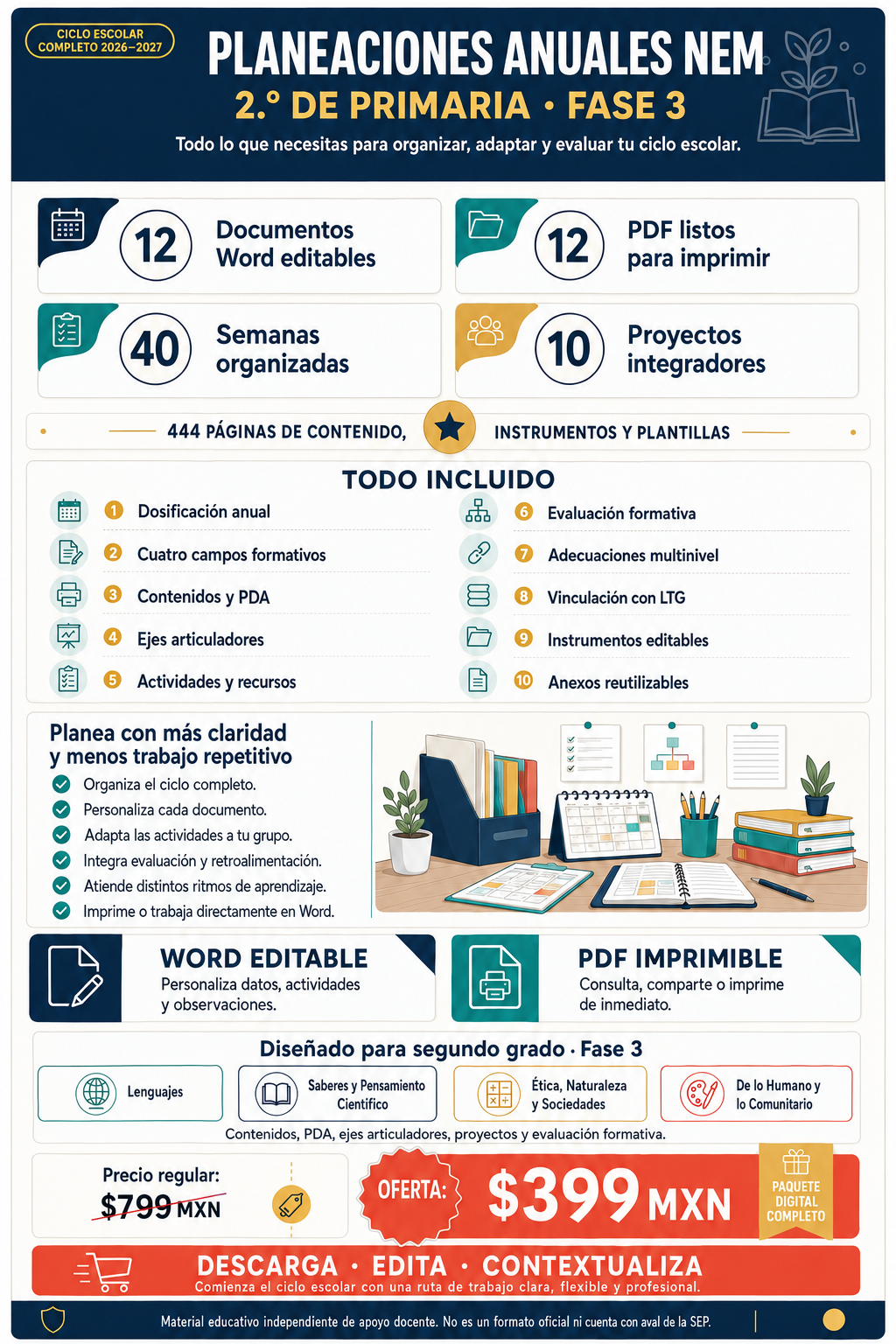 Planeaciones Anuales NEM 2.º de Primaria 2026–2027 | 12 Documentos Editables, Proyectos, PDA, Evaluación y LTG 1 Planeaciones Anuales NEM 2.º de Primaria 2026–2027 | 12 Documentos Editables, Proyectos, PDA, Evaluación y LTG