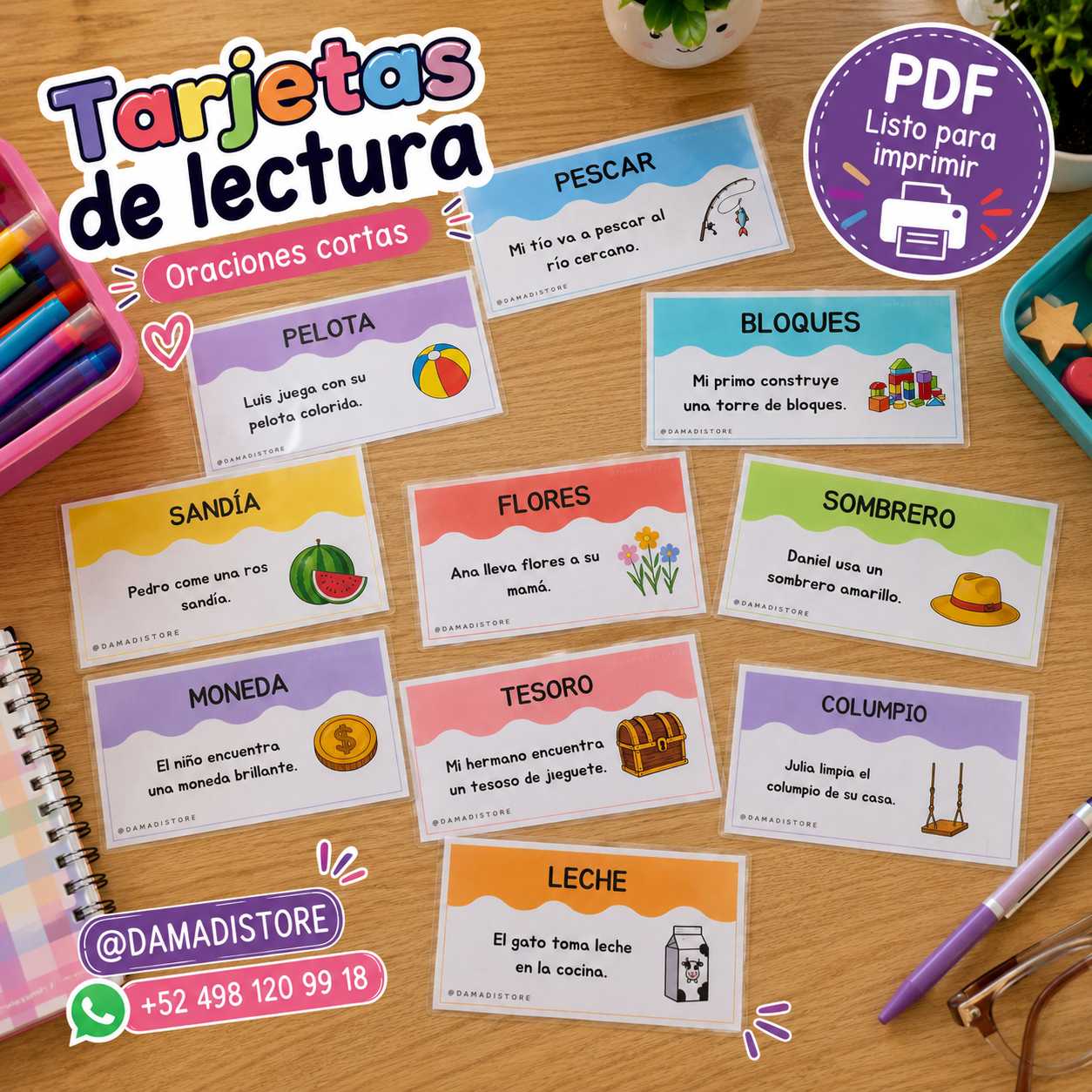 Tarjetas de lectura de oraciones cortas 3 Tarjetas de lectura de oraciones cortas - Image 3