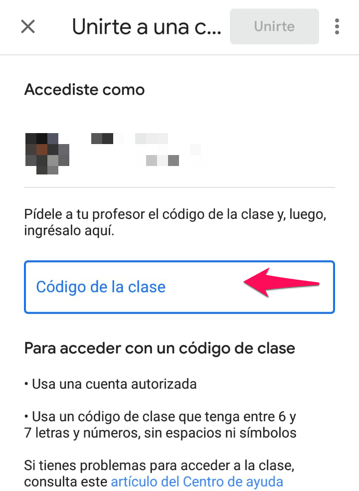 como debe de colocar el código de classroom