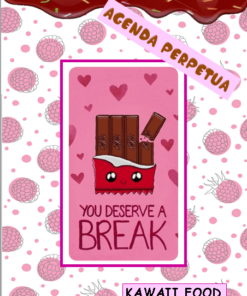 Una divertida ilustración sobre un fondo rosa que presenta una barra de chocolate estilo kawaii con una cara, enclavada en un envoltorio que dice 