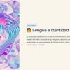 Cuadernillo de Trabajo de Español 2° de Secundaria NEM 39 Formas abstractas iridiscentes junto al título «Lengua e Identidad», que explora cómo el lenguaje define nuestra identidad.